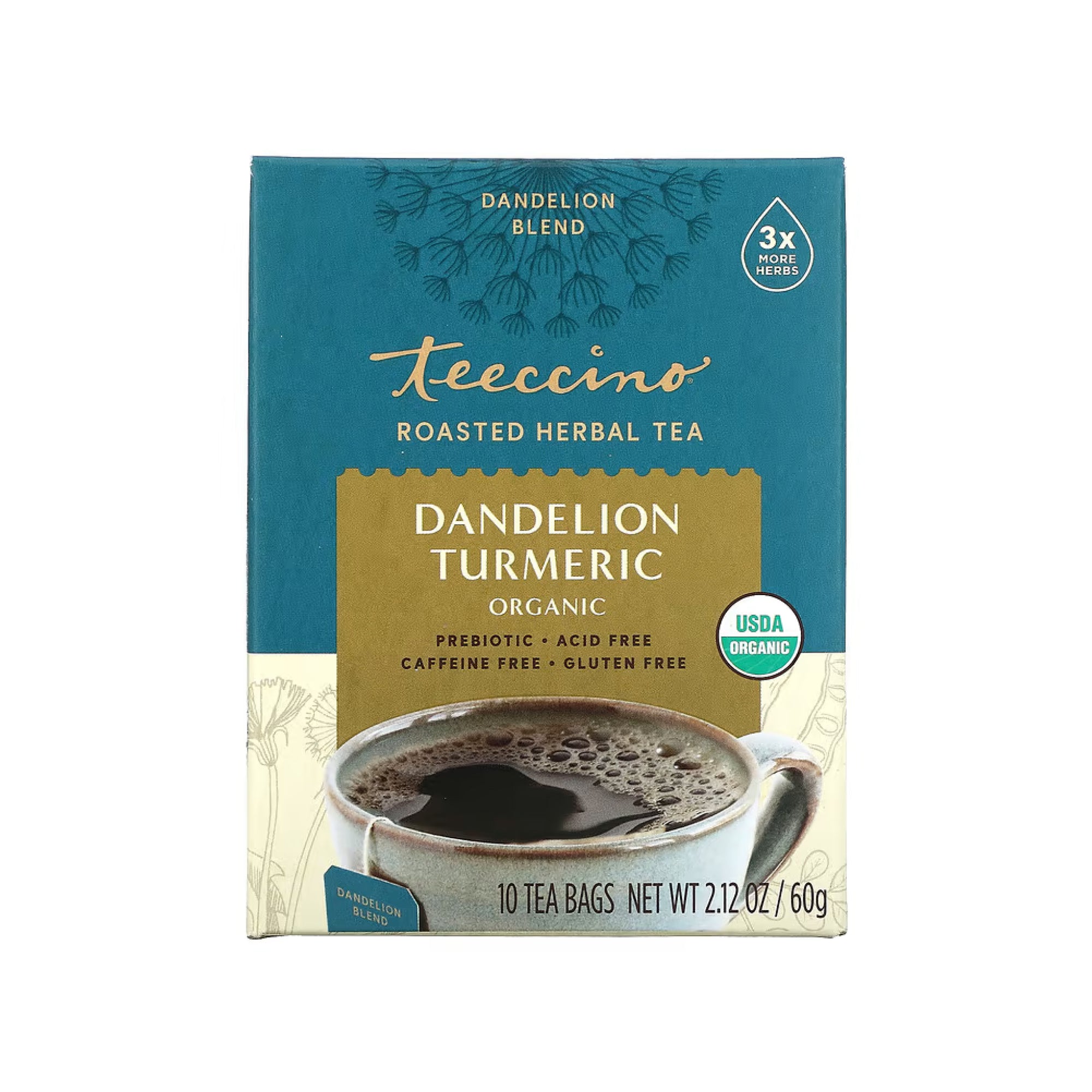 Teeccino Roasted Herbal Tea Organic Dandelion Turmeric 60g