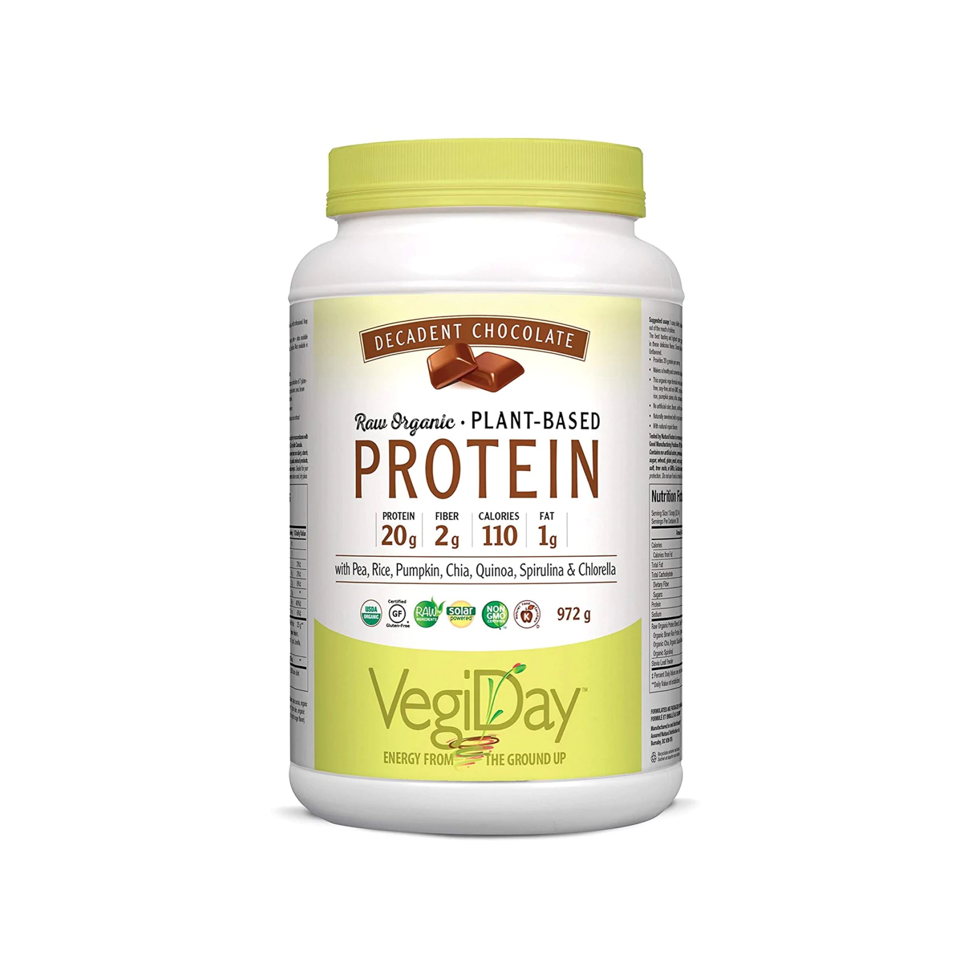 VegiDay Raw Organic Plant-Based Protein Decadent Chocolate 972g